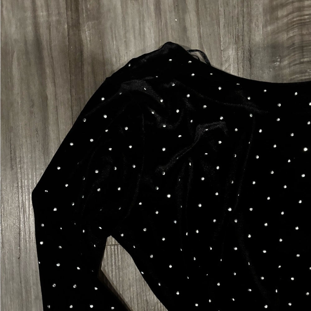 H&M Black Velvet Top with White Dots